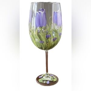 Hand-Painted Purple Floral Wine Glass